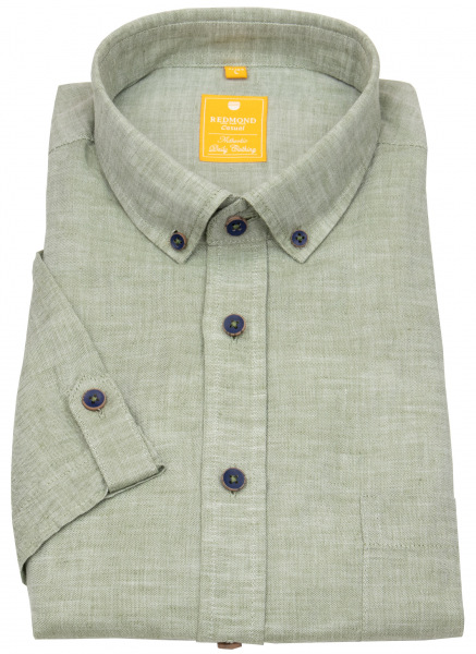 Redmond Kurzarmhemd - Modern Fit - Button Down Kragen - Leinen - oliv - 231150990 60 