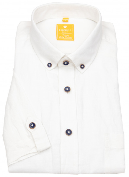 Redmond Kurzarmhemd - Modern Fit - Button Down Kragen - Leinen - weiß - 231150990 0 