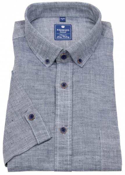 Redmond Kurzarmhemd - Regular Fit - Button Down Kragen - Leinen - blau - 231150999 19 