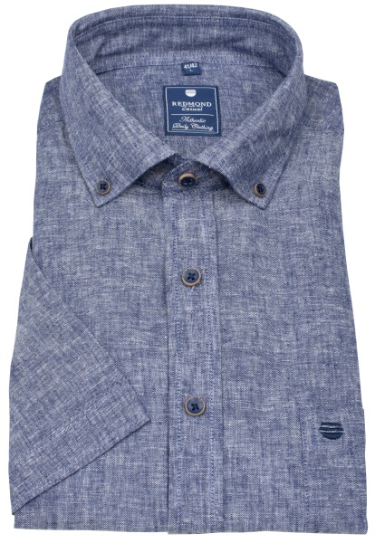 Redmond Kurzarmhemd - Regular Fit - Button Down Kragen - Leinen - blau - ohne OVP - 251135999 19 