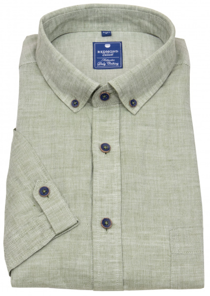 Redmond Kurzarmhemd - Regular Fit - Button Down Kragen - Leinen - oliv - 231150999 60 