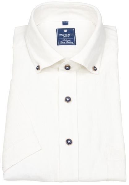 Redmond Kurzarmhemd - Regular Fit - Button Down Kragen - Leinen - weiß - 251135999 0 