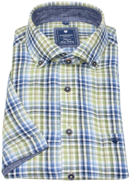 Redmond Kurzarmhemd - Regular Fit - Button Down - Leinen - kariert - blau / grün - 251150999 60 