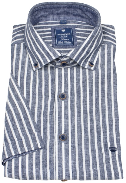 Redmond Kurzarmhemd - Regular Fit - Button Down - Leinen - Streifen - blau / weiß - 251140999 19 