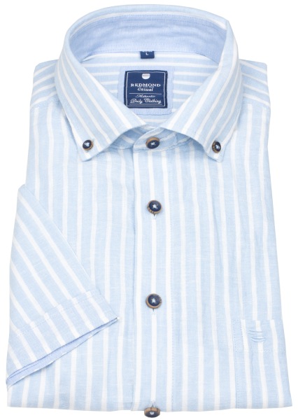 Redmond Kurzarmhemd - Regular Fit - Button Down - Leinen - Streifen - hellblau / weiß - 251140999 10 