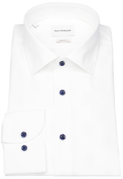 Roy Robson Hemd - Slim Fit - Kentkragen - Kontrastknöpfe - weiß - 5087 S-1284 A101 
