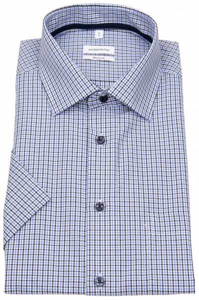 Seidensticker Kurzarmhemd - Regular Fit - kariert - blau / schwarz / weiß - 140661 19 