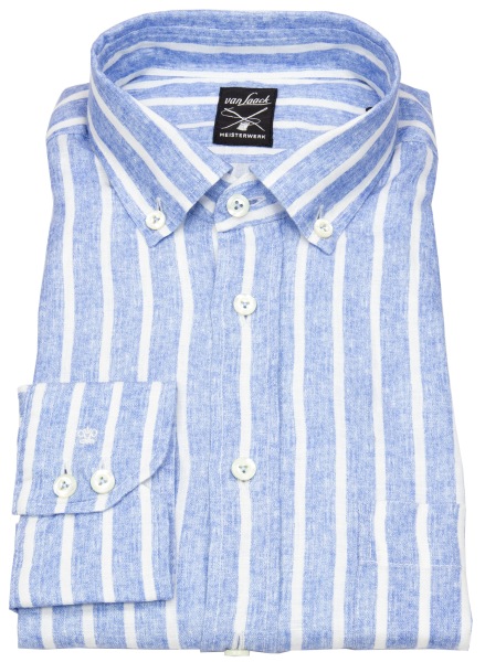 van Laack Leinenhemd - Tailor Fit - Button Down - Streifen - blau / weiß - ohne OVP - 2013 170238 760 