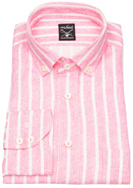 van Laack Leinenhemd - Tailor Fit - Button Down - Streifen - rosé / weiß - 2013 170238 530 