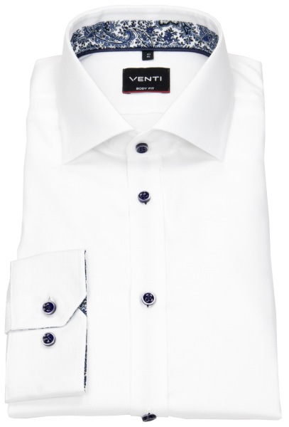 Venti Hemd - Body Fit - Kentkragen - Struktur - Kontrastknöpfe - weiß - ohne OVP - 103522400 000 
