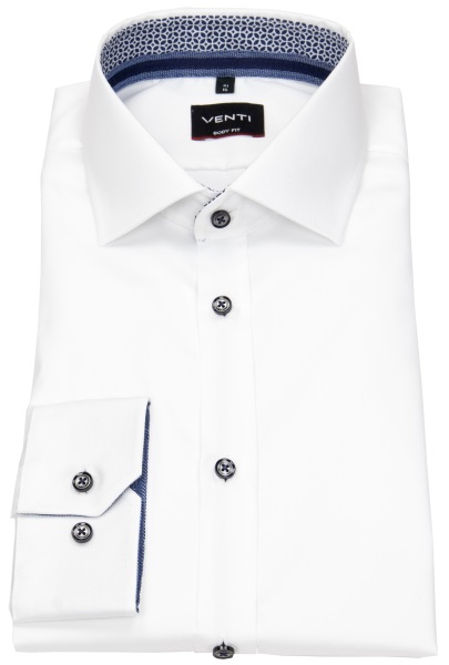Venti Hemd - Body Fit - Kentkragen - Twill - Kontrastknöpfe - weiß - ohne OVP - 103522600 000 