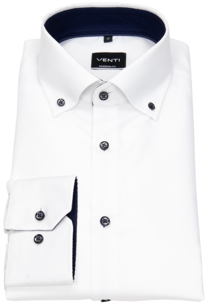 Venti Hemd - Modern Fit - Button Down - Kontrastknöpfe - weiß - 113644200 000 