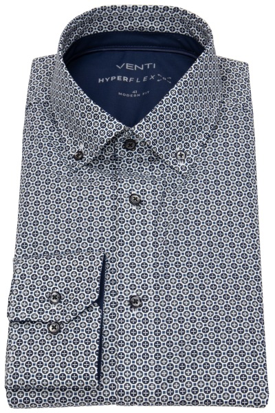 Venti Hemd - Modern Fit - Button Down Kragen - Hyperflex Stretch - Print - blau - 123963600 100 